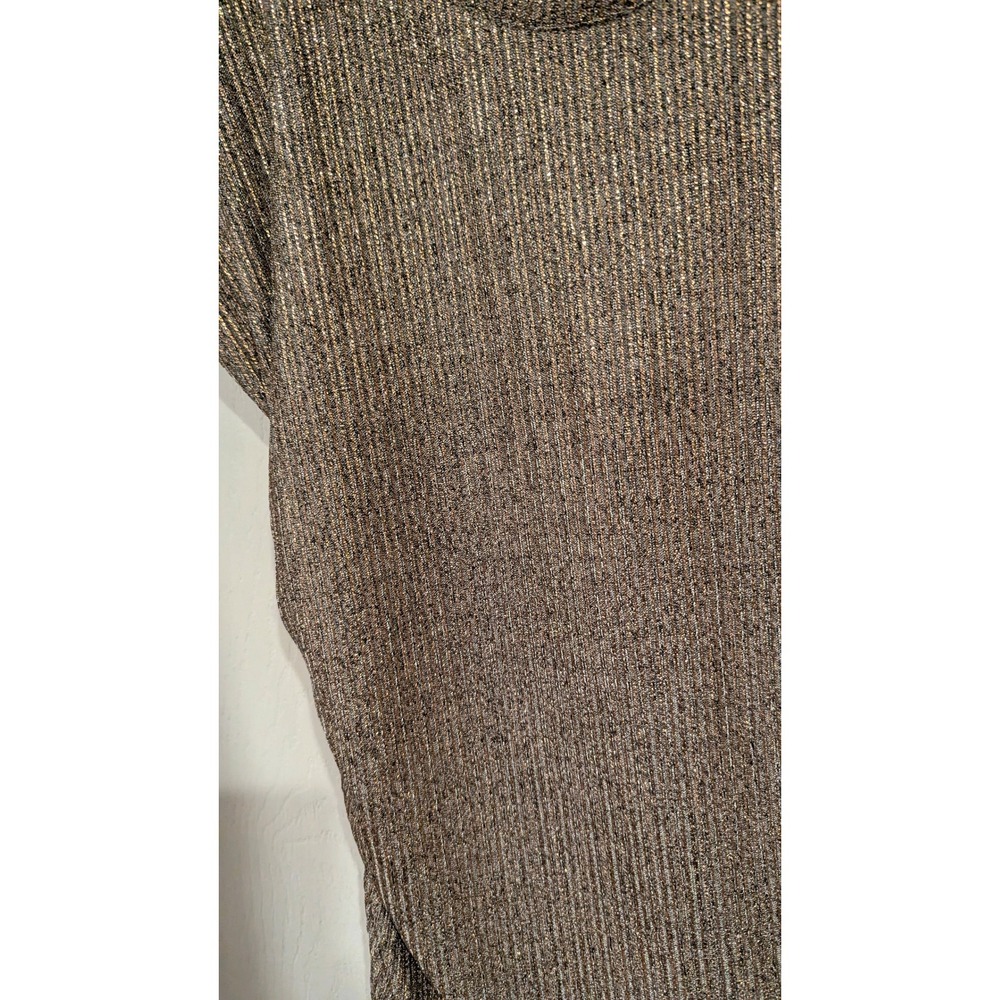 White House Black Market Top S Gold Metallic Ribbed Ruched Scoop Neck Shimmer - Picture 5 of 8